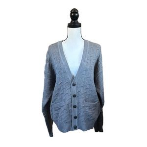 VTG Superior Bask Grey Knit Cardigan Grandpa Sweater Grunge Granny Academia S